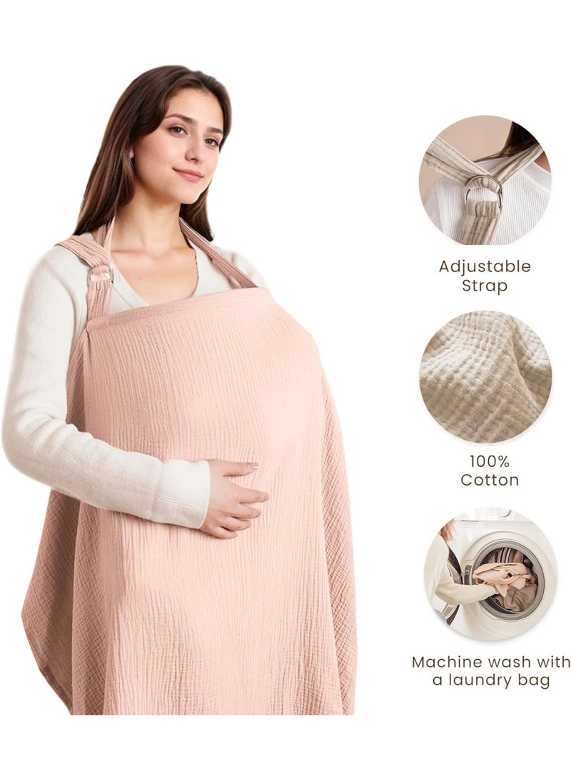 Breastfeeding care cover - 360° all-round breastfeeding care shawl, specially designed for new mothers. It is a lightweight and soft cotton breastfeeding scarf-style wrap that can adjust the neckline. It is breathable and privacy-friendly, suitable for wearing during breastfeeding. （Pink) - Image 2